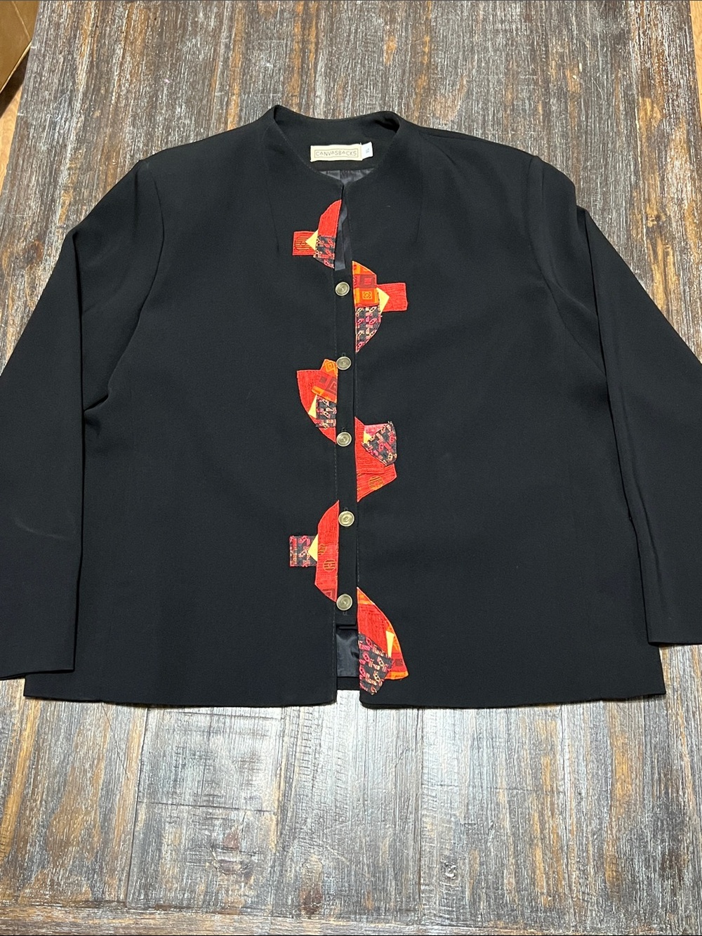 Vintage Canvasbacks Black Blazer with Red Geometric Trim
